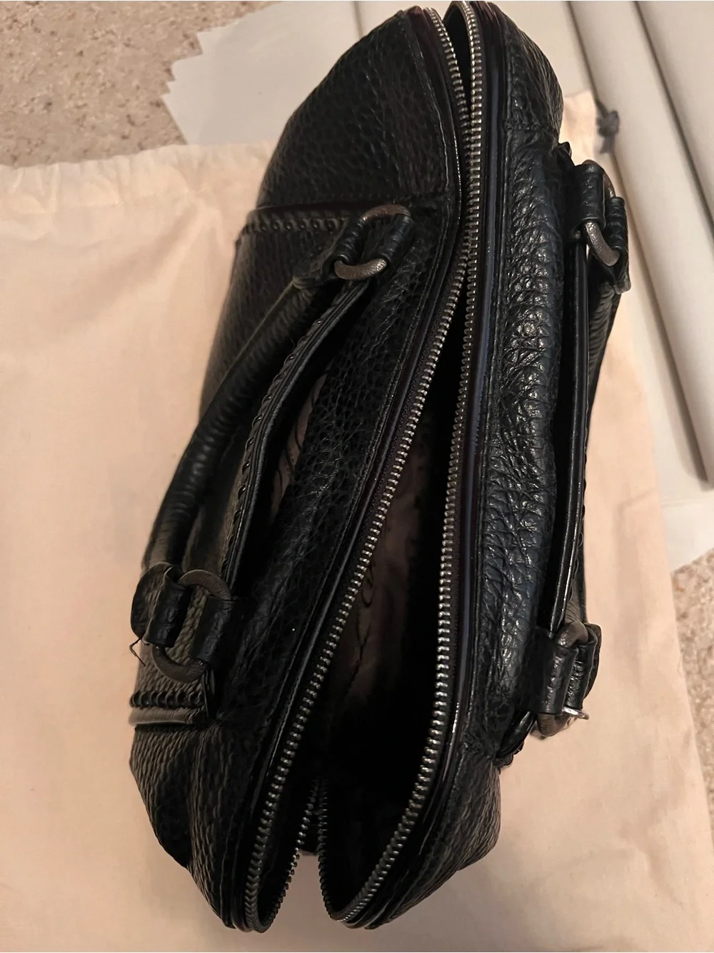 Brighton Black Pebbled Leather Top-Handle Satchel